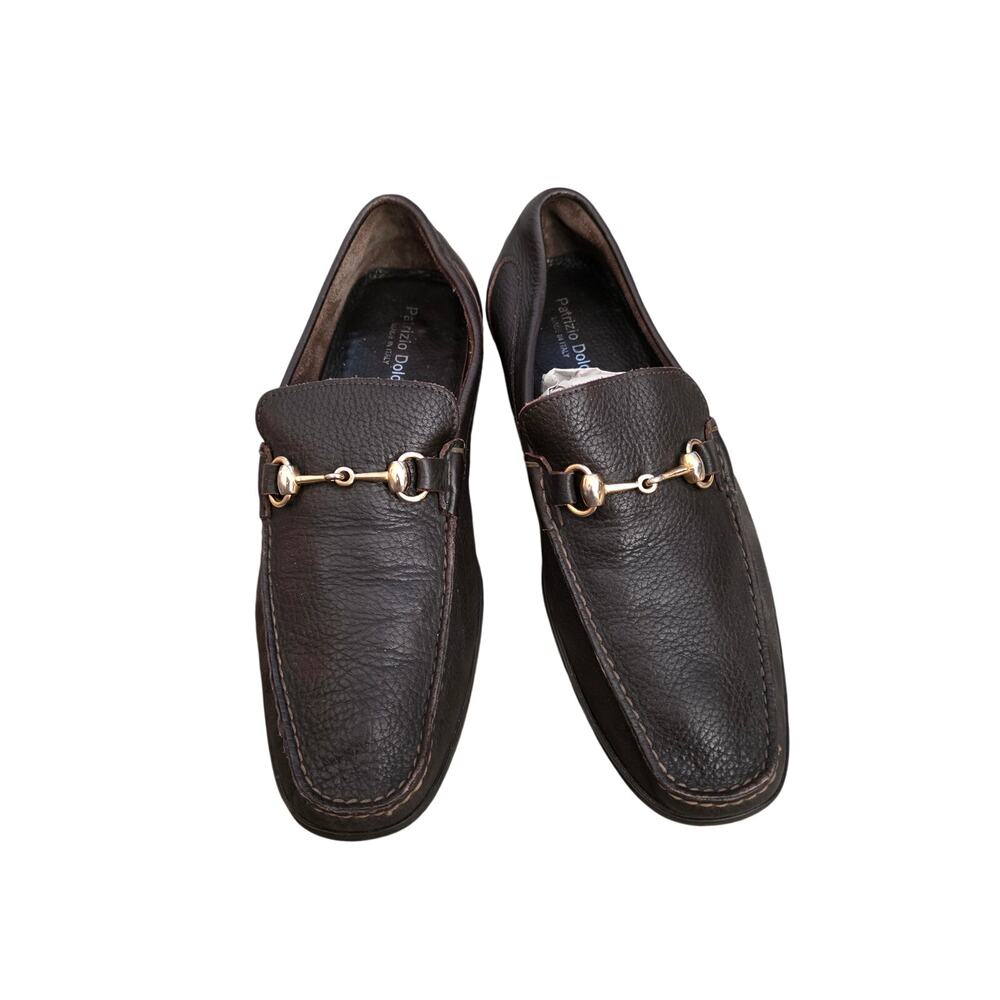 EUC Patrizio Dolci, Italian made, brown leather‎ loafers, metal decor, sz 9
